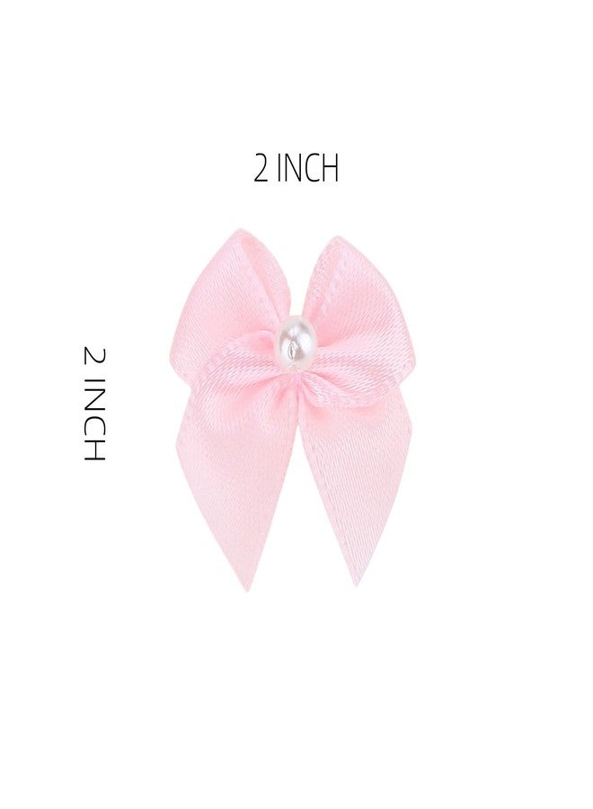 Meseey 60Pcs Mini Pink Satin Ribbon Bows with Pearl 2 Inch Flowers Appliques DIY Craft for Sewing, Scrapbooking, Wedding, Gift,Christmas Decoration (Pink, 2 Inch) - Image 2